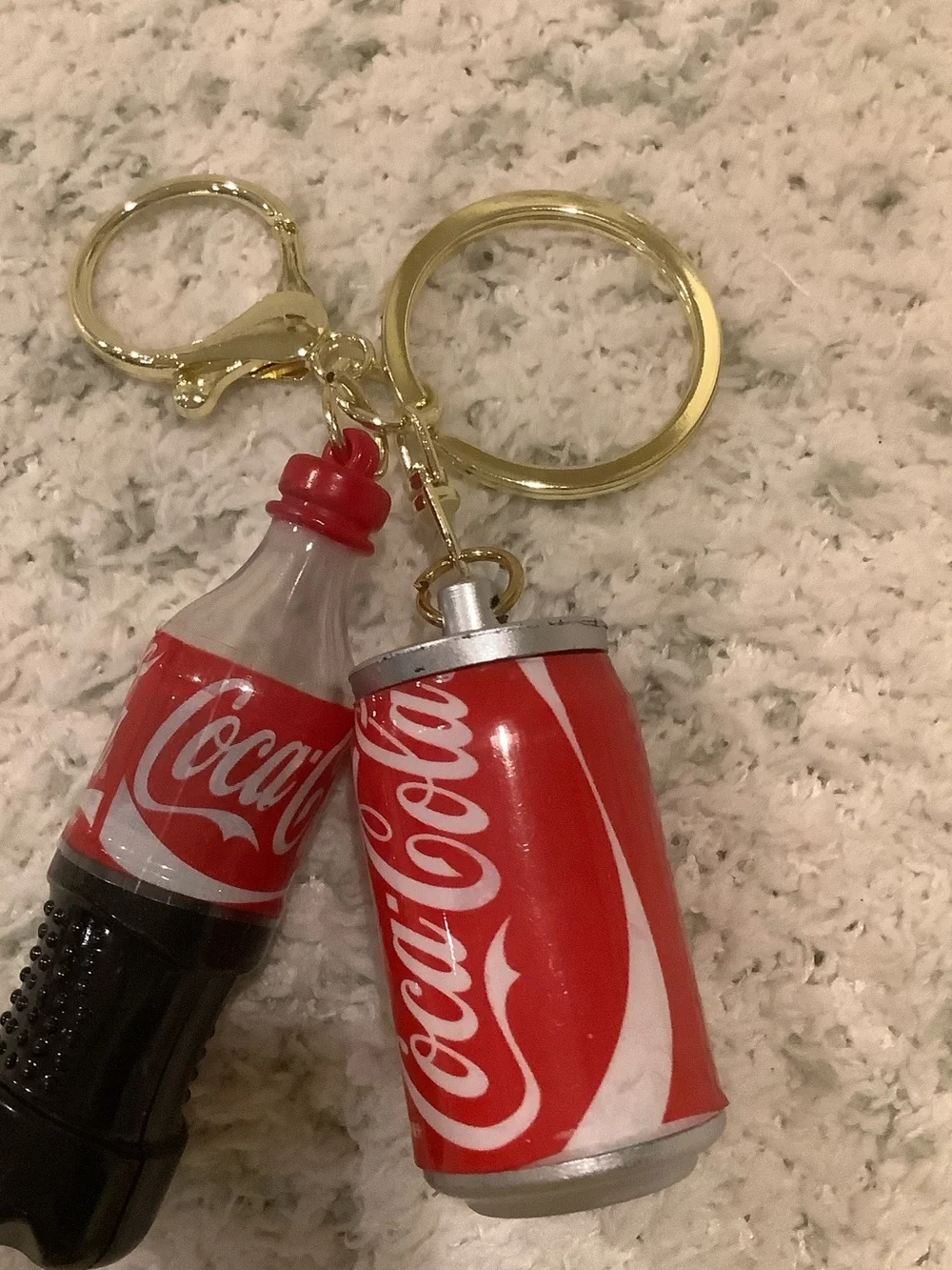 Coca Cola Red Bottle and Can Keychain Set NWT 4.5x2”